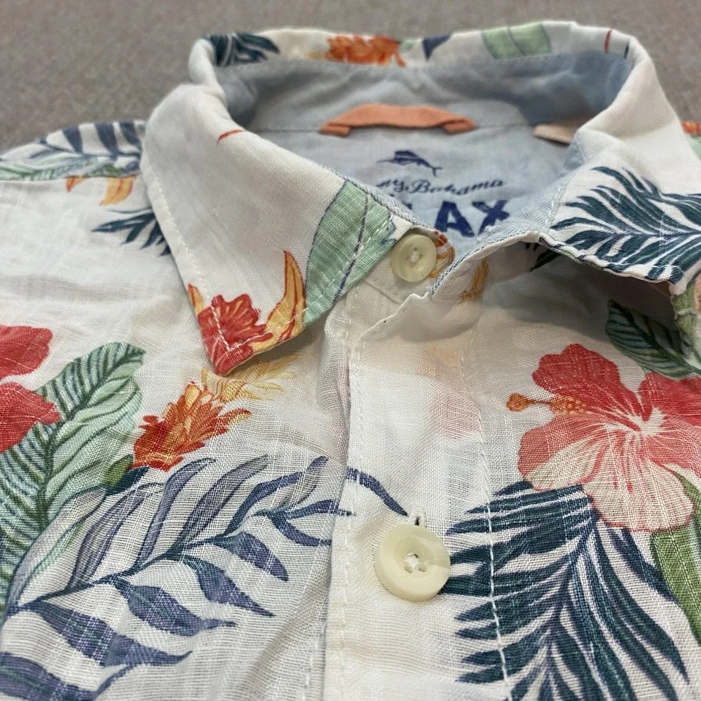 Tommy Bahama Relax Shirt Mens 2XL Multicolor Floral Linen Hawaiian Long Sleeve